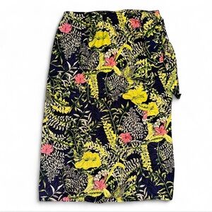 Vintage 90s 100% Silk Valerie Stevens Navy Floral Pencil Wrap Skirt